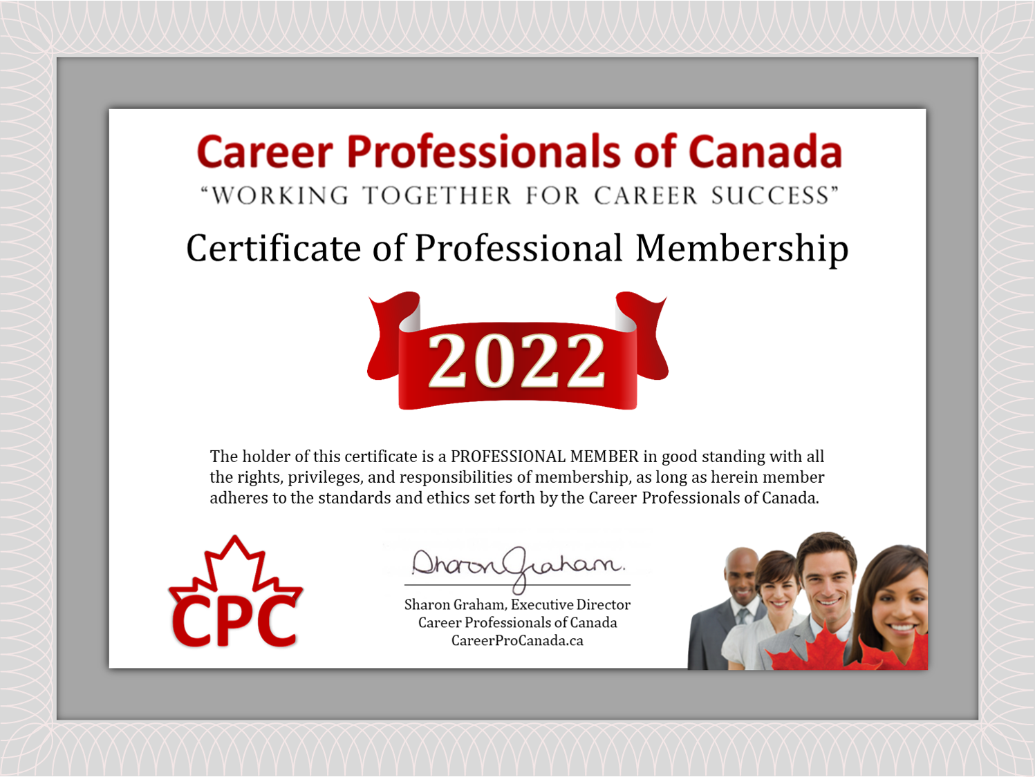 Career Professionals of Canada - Certificate of Professional Membership 2022